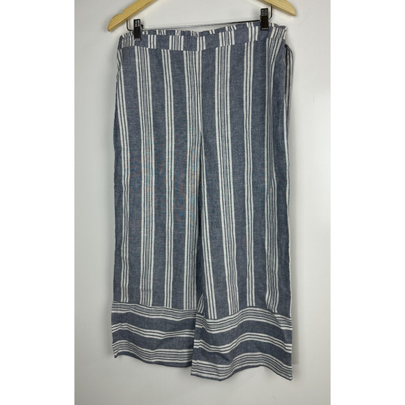 NWT Pink Rose Linen Cotton Wide Leg Pants Blue Striped Beachy Lagonlook Large - Picture 2 of 10